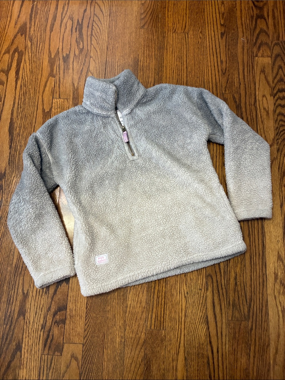 Simply Southern Gray Sherpa Quarter-Zip Puffer Pullover size S